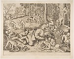 The Merchant Robbed by Monkeys, Pieter van der Heyden  Netherlandish, Engraving; first state of five