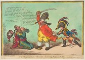 The Magnanimous–Minster, chastising Prussian–Perfidy.–Vide–Morning Chronicle April 28th, James Gillray  British, Hand-colored etching