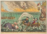 British Tars Towing the Danish Fleet into Harbour; the Broad-Bottom Leviathan trying Billy's Old Boat, and the Little Corsican tottering on the Clouds of Ambition, James Gillray  British, Hand-colored etching