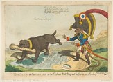 The Bone of Contention or the English Bull Dog and the Corsican Monkey, Charles Williams  British, Hand-colored etching