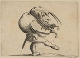 L'Homme Raclant un Gril en Guise de Violon (Man Scraping a Grill in the Guise of a Violin), from "Varie Figure Gobbi, suite appelée aussi Les Bossus, Les Pygmées, Les Nains Grotesques" (Various Hunchbacked Figures, The Hunchbacks, The Pygmes, The Grotesque Dwarfs), Jacques Callot  French, Etching and engraving; first state of two (Lieure)