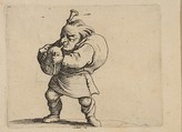 La Jouer de Cornemuse (The Bagpipe Player), from "Varie Figure Gobbi, suite appelée aussi Les Bossus, Les Pygmées, Les Nains Grotesques" (Various Hunchbacked Figures, The Hunchbacks, The Pygmes, The Grotesque Dwarfs), Jacques Callot  French, Etching and engraving; first state of two (Lieure)