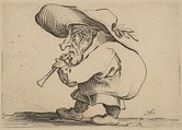 Le Joueur de Flageolet (The Flageolet Player), from "Varie Figure Gobbi, suite appelée aussi Les Bossus, Les Pygmées, Les Nains Grotesques" (Various Hunchbacked Figures, The Hunchbacks, The Pygmes, The Grotesque Dwarfs), Jacques Callot French, Etching and engraving; first state of two (Lieure)