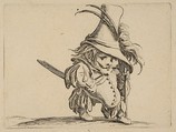L'Homme au Ventre Tombant et au Chapeau Très Élevé (The Man with a Drooping Belly and a Very Tall Hat), from "Varie Figure Gobbi, suite appelée aussi Les Bossus, Les Pygmées, Les Nains Grotesques" (Various Hunchbacked Figures, The Hunchbacks, The Pygmes, The Grotesque Dwarfs), Jacques Callot  French, Etching and engraving; first state of two (Lieure)