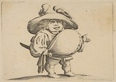 L'Homme au Gros Ventre Orné d'une Rangée de Boutons (Man with a Large Belly Decorated with a Row of Buttons), from "Varie Figure Gobbi, suite appelée aussi Les Bossus, Les Pygmées, Les Nains Grotesques" (Various Hunchbacked Figures, The Hunchbacks, The Pygmes, The Grotesque Dwarfs), Jacques Callot  French, Etching and engraving; first state of two (Lieure)
