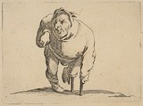 L'Estropié a la Béquille et a La Jambe de Bois (The Cripple with a Crutch and a Wooden Leg), from "Varie Figure Gobbi, suite appelée aussi Les Bossus, Les Pygmées, Les Nains Grotesques" (Various Hunchbacked Figures, The Hunchbacks, The Pygmes, The Grotesque Dwarfs), Jacques Callot French, Etching and engraving; first state of two (Lieure)