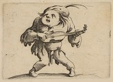 Le Bancal Jouant de La Guitar (The Bandy-Legged Man Playing the Guitar), from "Varie Figure Gobbi, suite appelée aussi Les Bossus, Les Pygmées, Les Nains Grotesques" (Various Hunchbacked Figures, The Hunchbacks, The Pygmes, The Grotesque Dwarfs), Jacques Callot French, Etching and engraving; first state of two (Lieure)