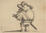 L'Homme au Gros Dos Orné d'Une Rangée de Boutons (Man with a Large Back Ornamented with a Row of Buttons), from "Varie Figure Gobbi, suite appelée aussi Les Bossus, Les Pygmées, Les Nains Grotesques" (Various Hunchbacked Figures, The Hunchbacks, The Pygmes, The Grotesque Dwarfs), Jacques Callot French, Etching and engraving; first state of two (Lieure)