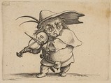 Le Joueur de Violon (The Violin Player), from "Varie Figure Gobbi, suite appelée aussi Les Bossus, Les Pygmées, Les Nains Grotesques" (Various Hunchbacked Figures, The Hunchbacks, The Pygmes, The Grotesque Dwarfs), Jacques Callot French, Etching and engraving; first state of two (Lieure)