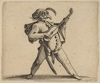 Le Comédien Masqué Jouant de la Guitare (The Masked Comedian Playing the Guitar), from "Varie Figure Gobbi, suite appelée aussi Les Bossus, Les Pygmées, Les Nains Grotesques" (Various Hunchbacked Figures, The Hunchbacks, The Pygmes, The Grotesque Dwarfs), Jacques Callot French, Etching and engraving; first state of two (Lieure)