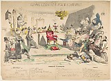Grand Course-au-Clocher Académique, Planche 1: Perruques Académiques, Auguste Desperret  French, Hand-colored lithograph