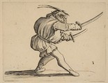 The Duelliste aux Deux Sabres (The Duelist with Two Sabres), from "Varie Figure Gobbi, suite appelée aussi Les Bossus, Les Pygmées, Les Nains Grotesques" (Various Hunchbacked Figures, The Hunchbacks, The Pygmes, The Grotesque Dwarfs), Jacques Callot French, Etching and engraving; first state of two (Lieure)