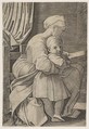 The Virgin in profile facing right reading to the infant Christ, Marco Dente Italian, Engraving