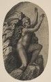 Eurydice naked standing on a rock, her arms raised to the right, Marco Dente  Italian, Engraving