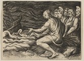 A group of figures at right witnessing a shipwreck, Marco Dente  Italian, Engraving