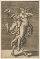 Satyr carrying a nymph restraining her right arm, Anonymous, Italian, 16th to early 17th century Italian, Engraving