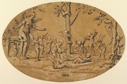 Venus at left in the company of cupids playing, Attributed to Ugo da Carpi (Italian, Carpi ca. 1480–1532 Bologna), Chiaroscuro woodcut in black and three tone blocks in beige, brown and dark brown