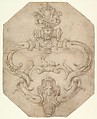 Design for Door Knocker, Attributed to Etienne Delaune (French, Orléans 1518/19–1583 Strasbourg), Pen and brown ink, brush and brown wash, with graphite underdrawing