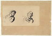 Two Male Heads, Honoré Daumier (French, Marseilles 1808–1879 Valmondois), Conté crayon and wash. Laid paper.
