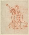 Study for the Wife and Daughters of Brutus (recto); Study of a Male Nude (verso), Jacques Louis David (French, Paris 1748–1825 Brussels), Red chalk