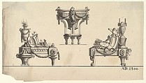 Three Designs for Architectural Trophies, Style of Jean Charles Delafosse (French, Paris 1734–1789 Paris), Pen and black ink, brush and gray wash, over graphite underdrawing