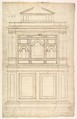 Court Cupboard (recto); Half-page of rectangles, numbered and lettered (verso), Anonymous, French, 16th century, Pen and brown ink