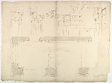 S. Maria in Domnica, portico, plan; details, profile (recto) blank (verso), Drawn by Anonymous, French, 16th century, Dark brown ink, black chalk, and incised lines
