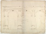 S. Maria in Domnica, portico, elevation (recto) blank (verso), Drawn by Anonymous, French, 16th century, Dark brown ink, black chalk, and incised lines