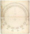 St. Peter's, drum, plan, at two levels (recto) compass (verso), Drawn by Anonymous, French, 16th century, Dark brown ink, black chalk, and incised lines