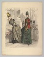 Two Women in Day Dresses: Preparatory drawing for a fashion plate from Le Moniteur de la Mode, Jules David  French, Watercolor