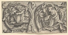 Triton and Siren in Tendrils, Lucas van Leyden  Netherlandish, Engraving