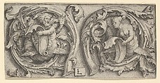 Triton and Siren in Tendrils, Lucas van Leyden  Netherlandish, Engraving