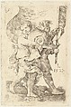 Two Boys with a Helmet and Standard, Lucas van Leyden Netherlandish, Engraving
