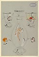 Design for Glass Caraffe and Tumblers with Gambling Motifs, Proft & Co. Glas Manufactur, Ink, wash and watercolor on gray paper