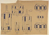 Design for Cut Glass Bottles, Boxes and Tumbler, Wilhelm Kralik Glasraffinerie (formerly Gebrüder Pallme König)  Czech, Blue ink on brown paper (mimeograph/blue print reproductive process?)