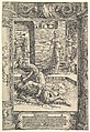 Jael Killing Sisera,  ornamental frame, Lucas van Leyden (Netherlandish, Leiden ca. 1494–1533 Leiden), Woodcut; second state