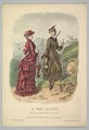 A Lady in a Hunting Costume with a Lady in Walking Costume on a Mountain Path from La Mode Illustrée, Adèle-Anaïs Toudouze  French, Hand-colored lithograph