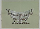 Design for Cut Glass Bowl with Ornamental Silver Holder with Tritorn Handles, Anonymous, Czech, early 20th century  Czech, Gouache on green paper