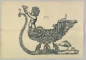 Design for Silver Sleigh Dish, its Body Formed out of a Shell and Triton, Anonymous, Czech, early 20th century  Czech, Ink and wash on beige paper