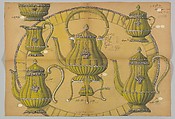 Design for a Silver Coffee and Tea Service Ornamented with Baskets of Flowers, Anonymous, Czech, early 20th century  Czech, Ink and gouache on beige paper