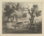 Wooded Landscape with Herdsmen and Cows, Thomas Gainsborough  British, Aquatint with soft-ground etching, printed in gray ink; third state of three