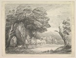 Wooded Landscape with Two Country Carts and Figures, Thomas Gainsborough  British, Soft-ground etching, printed in gray ink; second state of two