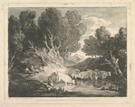 Wooded Landscape with Figures and Cows at a Watering Place (The Watering Place), Thomas Gainsborough  British, Soft-ground etching with aquatint; second state of two