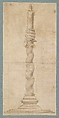 Design for a Candlestick, Giulio Romano Italian, Pen and brown ink, light brown wash, over traces of black chalk and some incised lines made with a straight edge