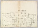 Unidentified palace, plan (recto) blank (verso), Drawn by Anonymous, French, 16th century, Dark brown ink, black chalk, and incised lines