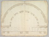 Cortile del Belvedere, Upper Courtyard, stair, plan (recto) blank (verso), Drawn by Anonymous, French, 16th century, Dark brown ink, black chalk, and incised lines