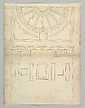 Unidentified, ceiling plan (recto) Pont du Gard, perspective elevation (verso), Drawn by Anonymous, French, 16th century, Dark brown ink, black chalk, and incised lines