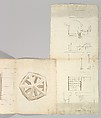 Unidentified , orthographic study, plans and section (recto) Rhomicuboctahedron, skeletal, perspective; elevation, perspective projection (verso), Drawn by Anonymous, French, 16th century, Dark brown ink, black chalk, and incised lines