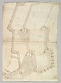 Bastione Ardeatino, Rome, plan and section (recto) Bastione Ardeatino, Rome, plans (verso), Drawn by Anonymous, French, 16th century, Dark brown ink, black chalk, and incised lines