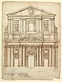 Santa Maria in Vallicella, elevation; plan (recto) blank (verso), Drawn by Anonymous, French, 16th century, Dark brown ink, black chalk, and incised lines